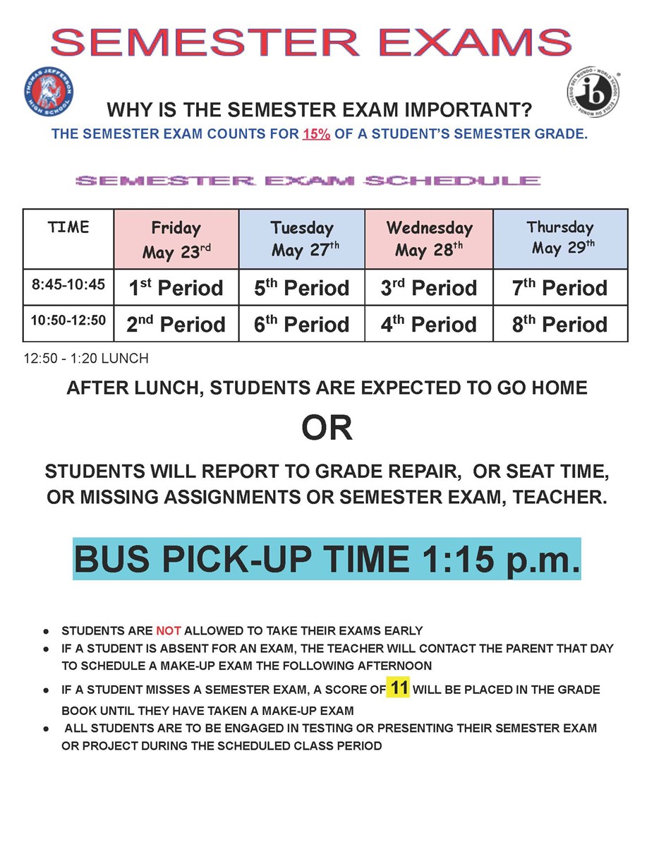 Semester Exam Schedule 